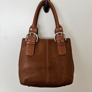 Tignanello Tan Leather Shoulder Bag with Silver Accents